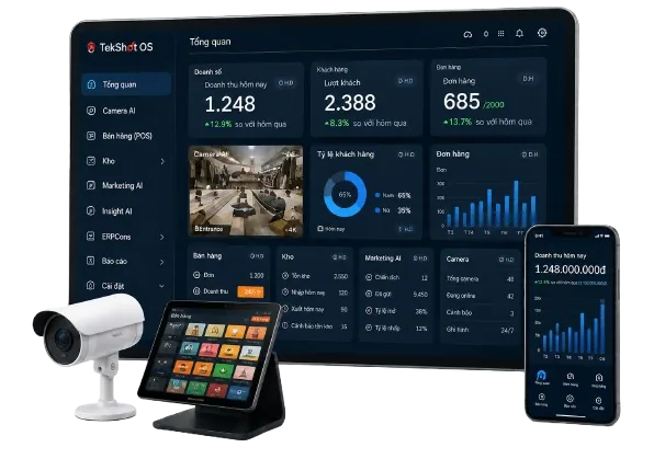 TekShot AI quản lý trường học trên dashboard và thiết bị