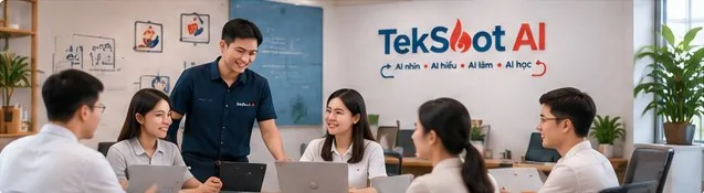 Đội ngũ TekShot AI họp và trao đổi tại văn phòng